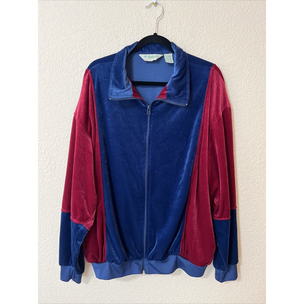 Vintage Haband Mens Track Suit Jacket Full Zip SZ XL Blue Red Velvet Made USA